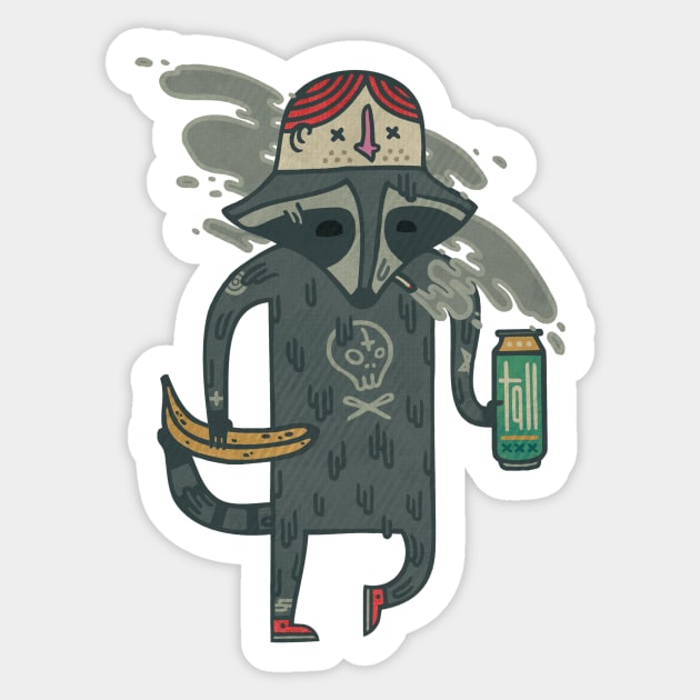 Raccoon wearing human "hat" Sticker by againstbound